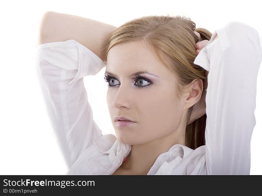 Portrait of a woman on white background. Portrait of a woman on white background