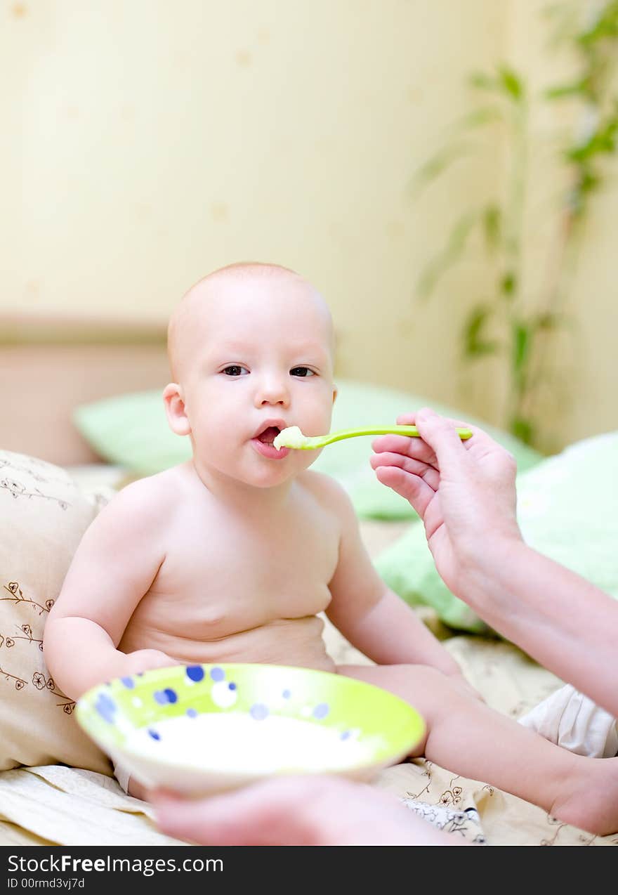 Mother Feed Baby By Porridge