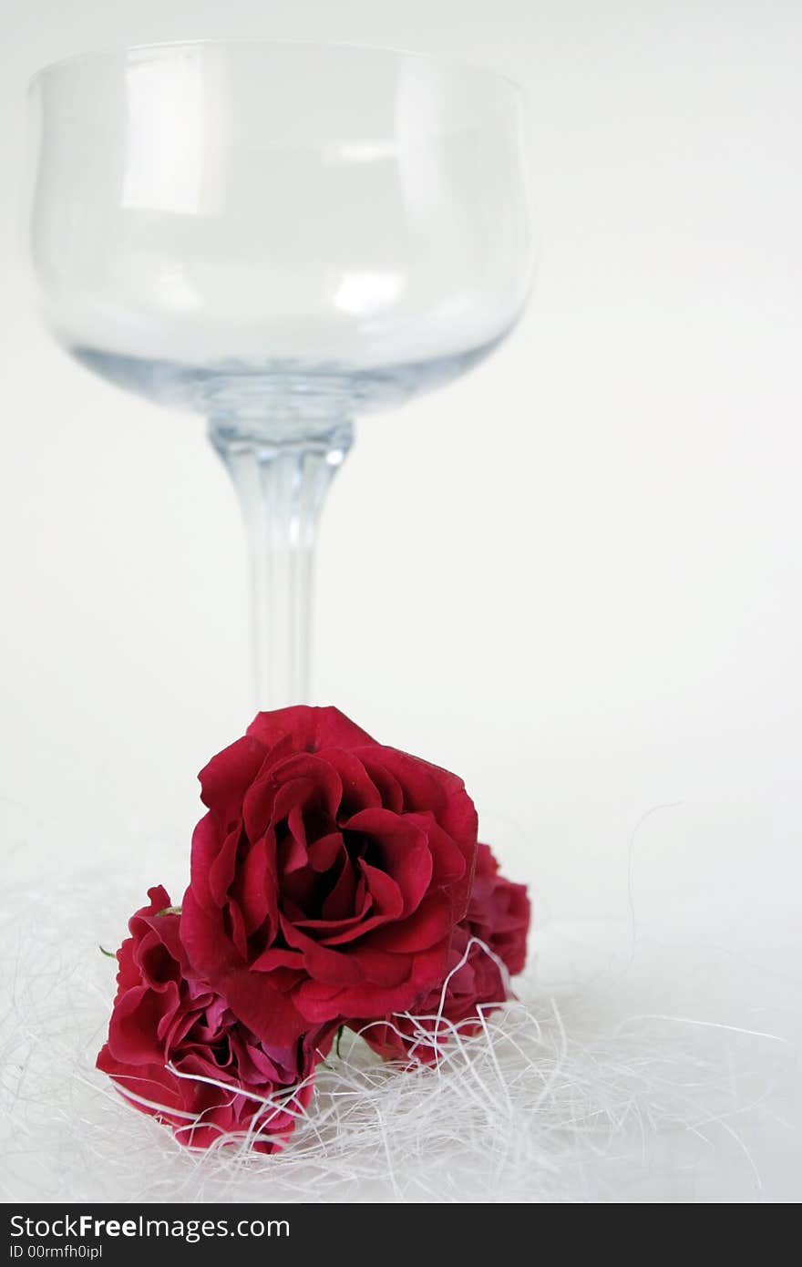 Vine glass and red roses, Wedding day. Vine glass and red roses, Wedding day