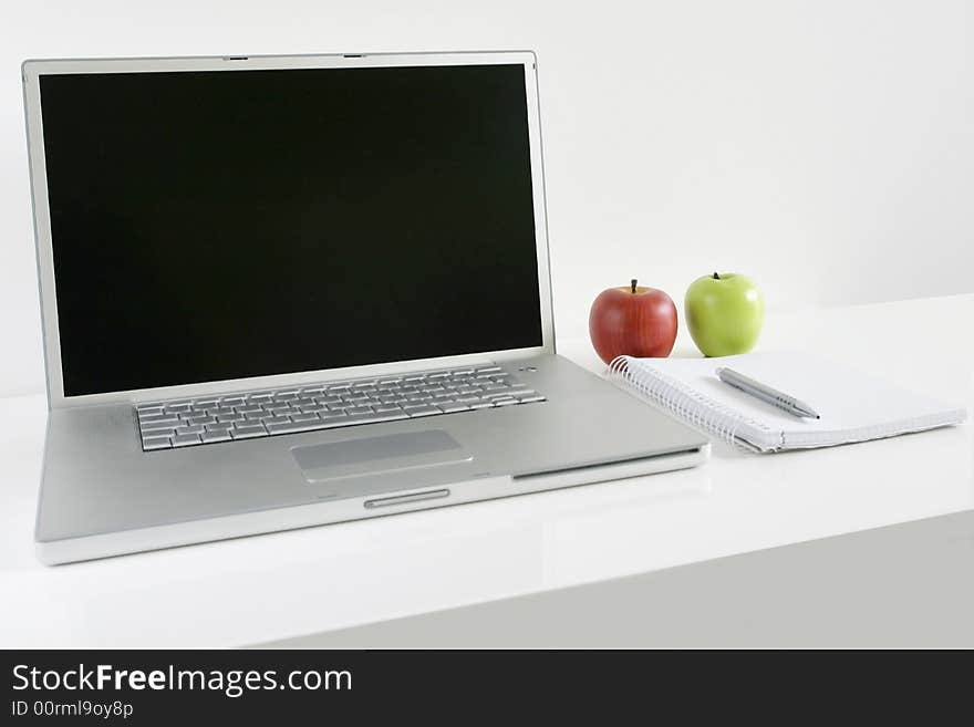 Home office. Computer in white background. Home office. Computer in white background.