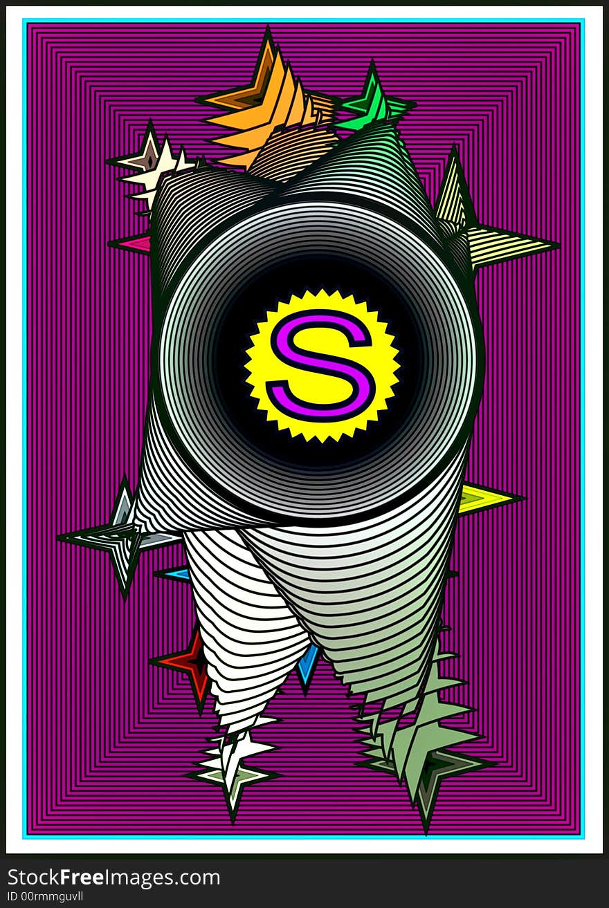 Great creative abstract colored bright stellar portrayal of space centrifuges stamped S in the center on a background of dark raspberry. Great creative abstract colored bright stellar portrayal of space centrifuges stamped S in the center on a background of dark raspberry.