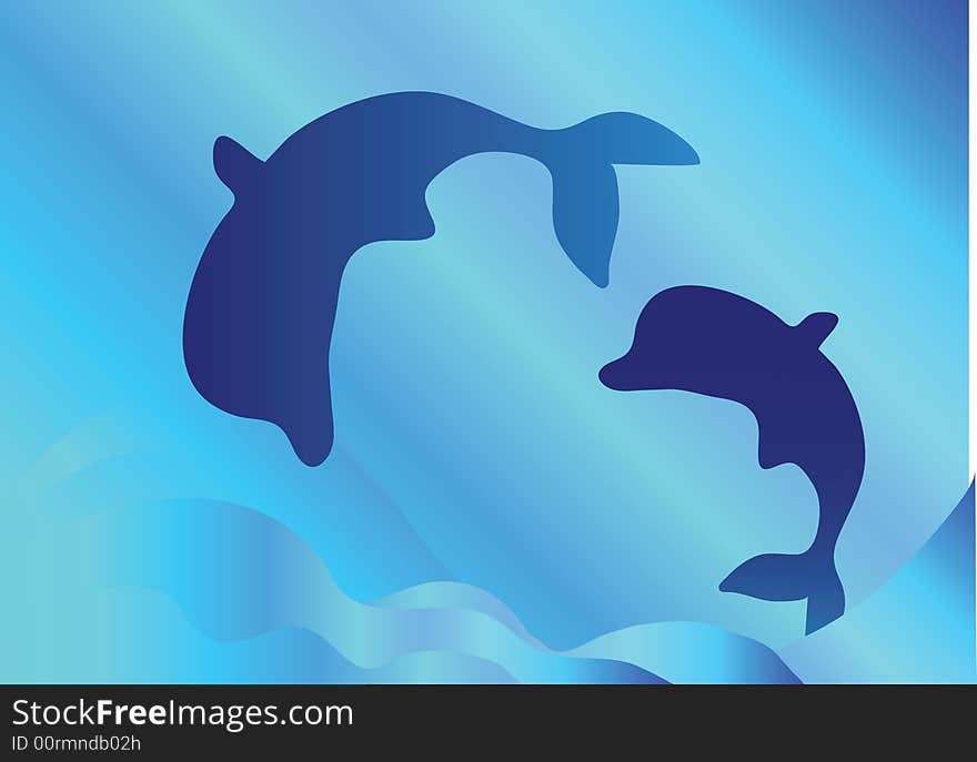 Dolphins on blue abstract  background. Dolphins on blue abstract  background