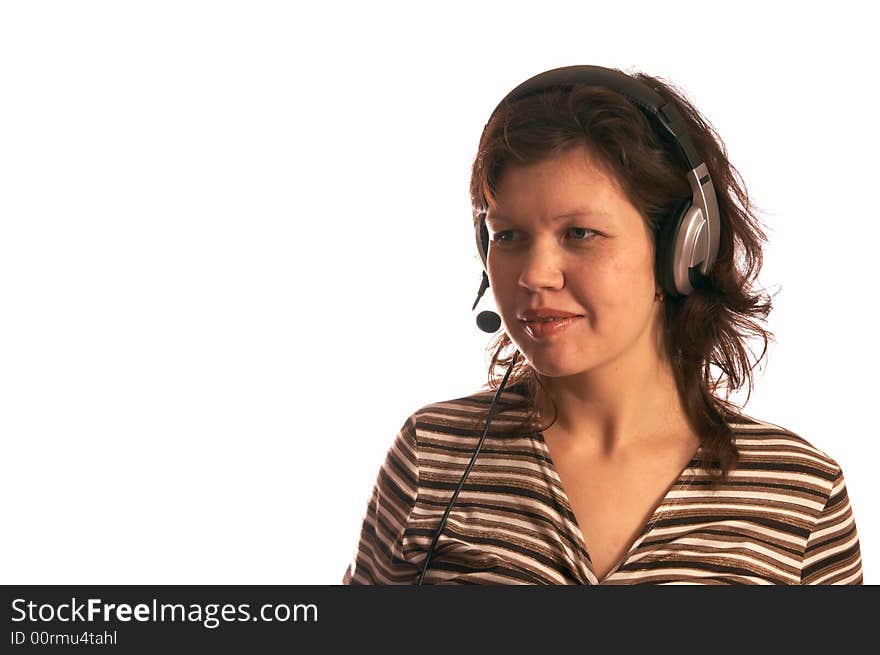 The musical girl with headphones, on a white background