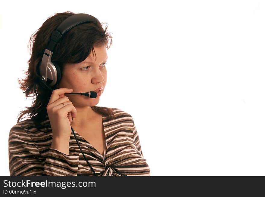 The musical girl with headphones, on a white background