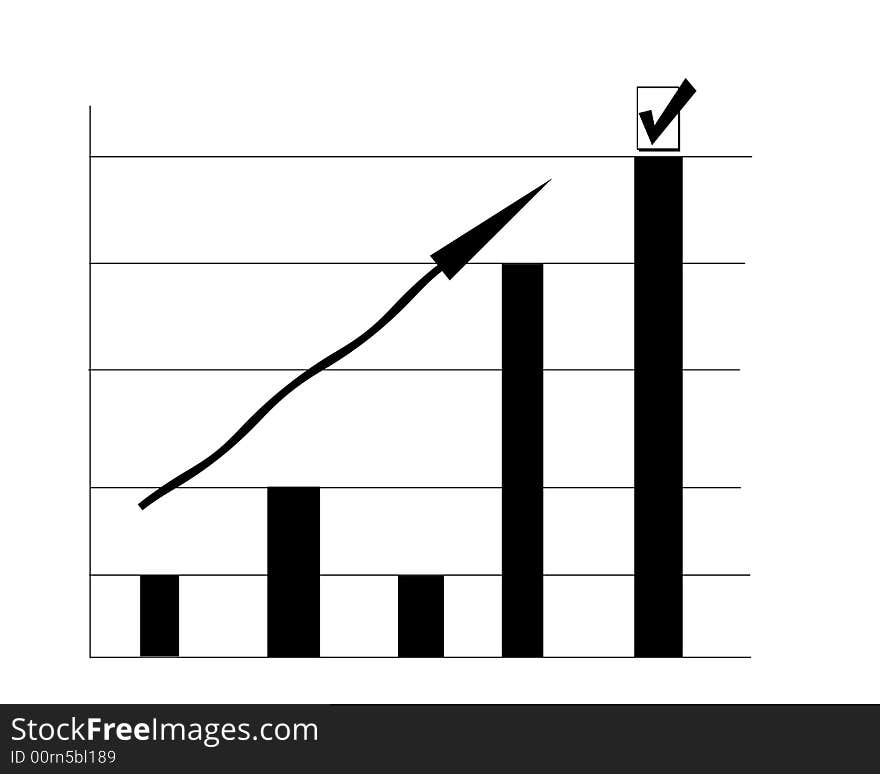 Black bar graph with arrow going upwards