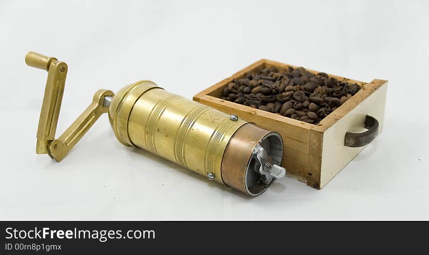 Metal coffe grinder with drawer coffee. Metal coffe grinder with drawer coffee