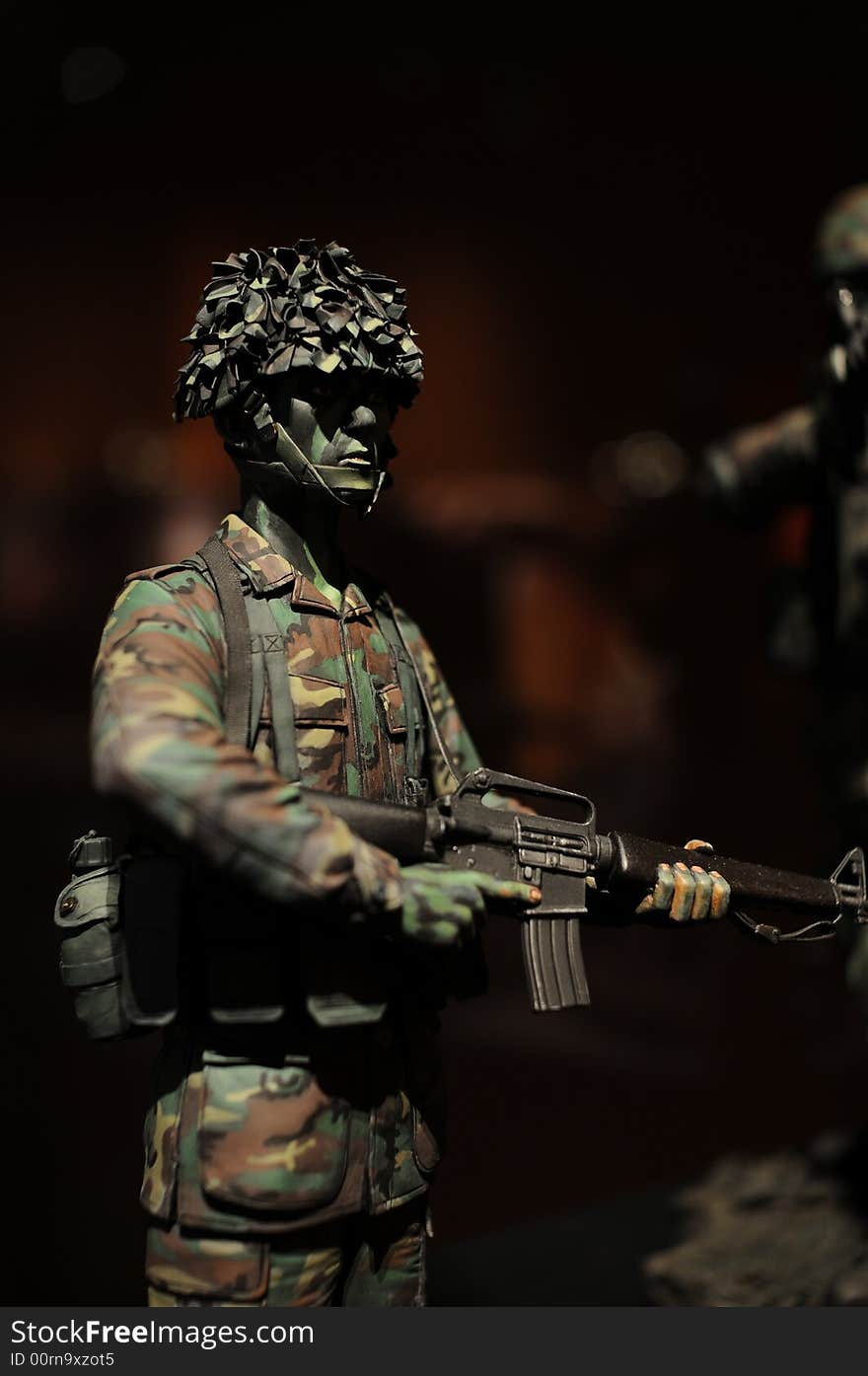 A display of a model soldier ready to fight. A display of a model soldier ready to fight