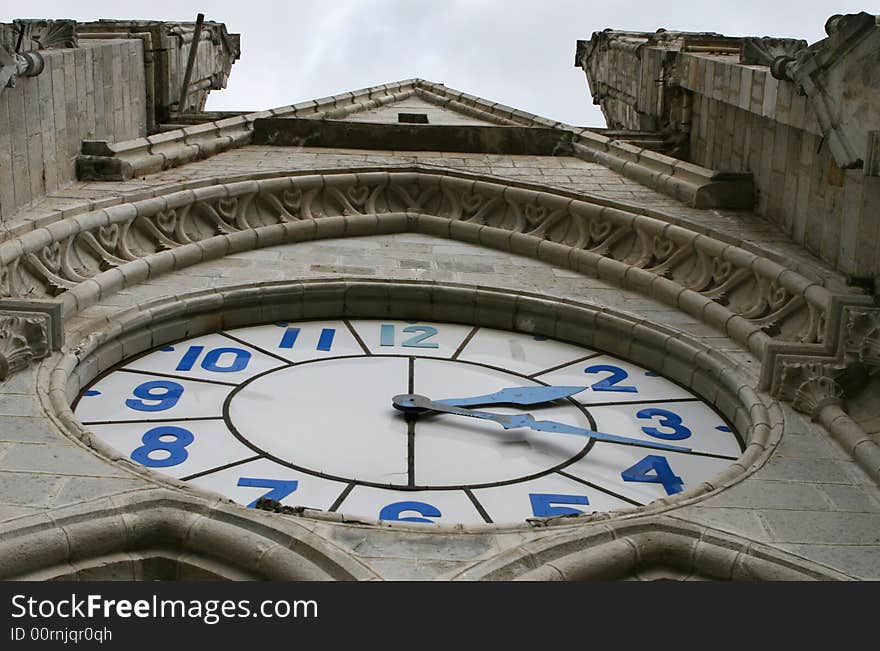 The clock of the basilica del voto national in Quito Ecuador. The clock of the basilica del voto national in Quito Ecuador