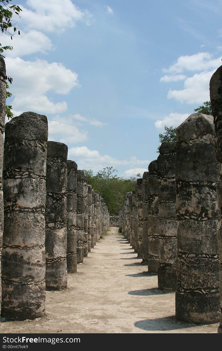 Pillars at Chichen Itza ruins. Pillars at Chichen Itza ruins