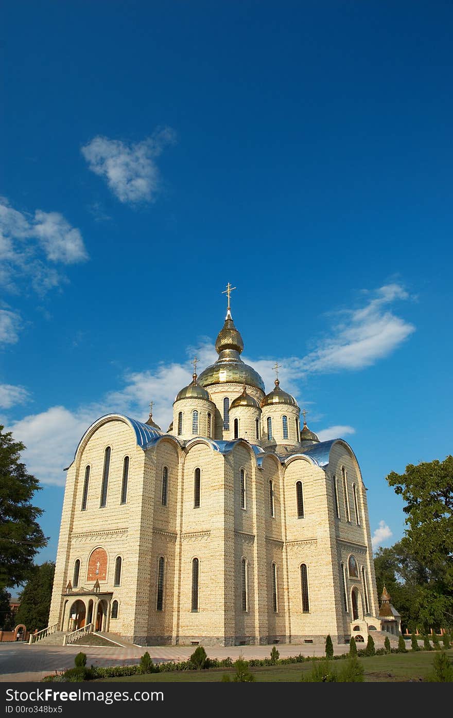 Golden domes and crosses over church. Golden domes and crosses over church