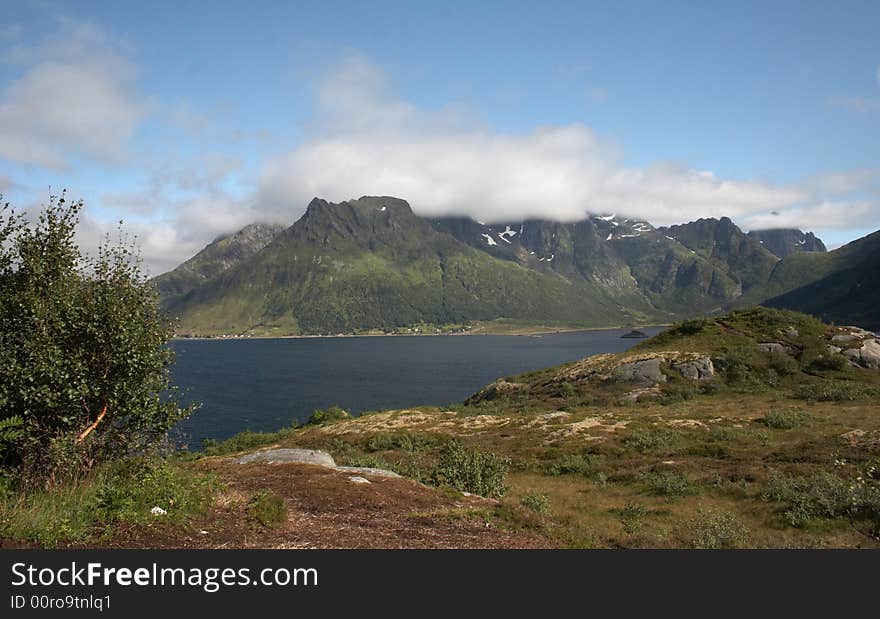 Landscape of Norway with mountains and clouds