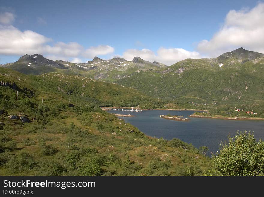 Landscape of Norway with mountains and clouds