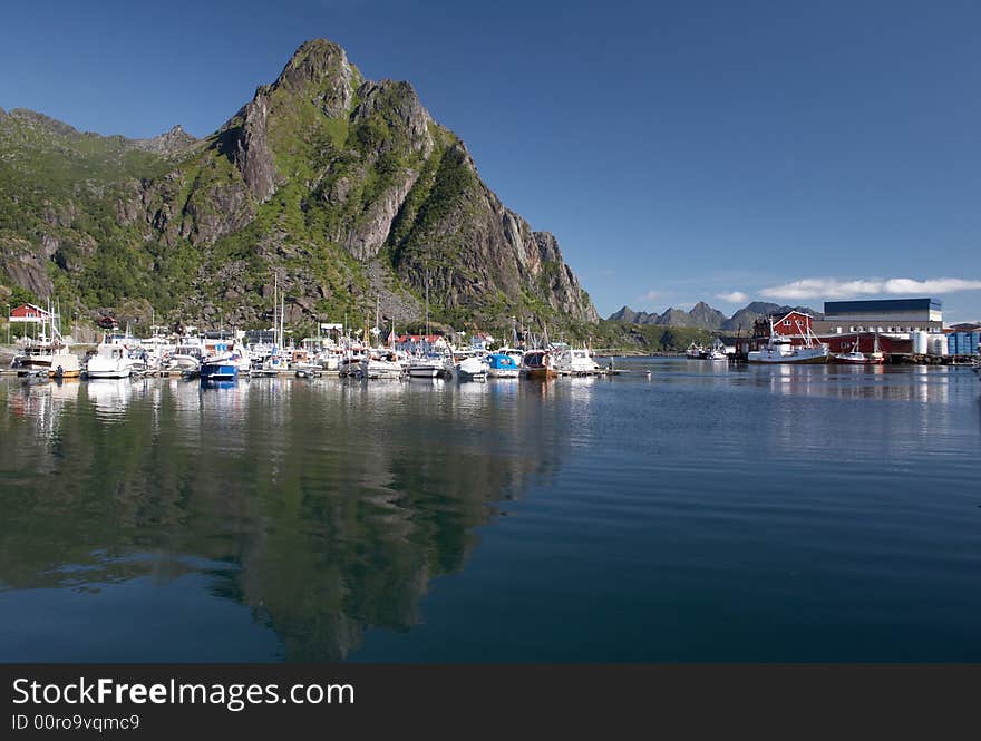 Landscape of Norway with mountains and Yachts