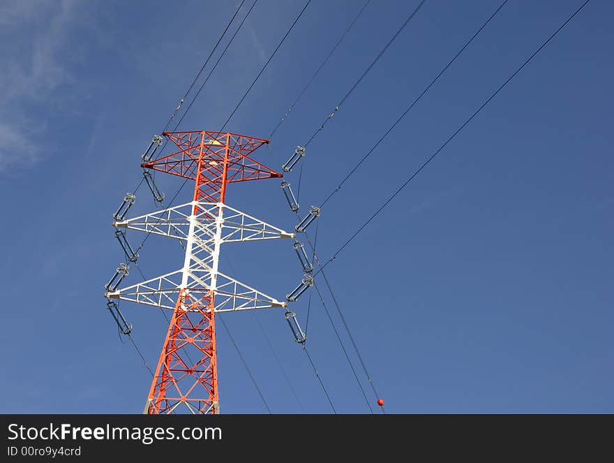 High voltage tower pylon in powerstation. High voltage tower pylon in powerstation