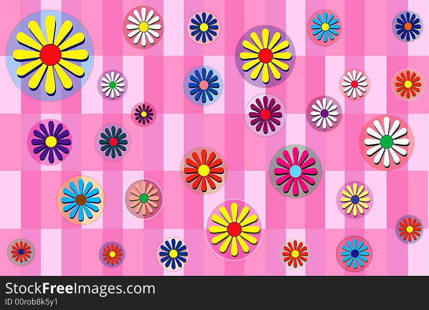 Flowers scattered on a plaid  back round. Flowers scattered on a plaid  back round