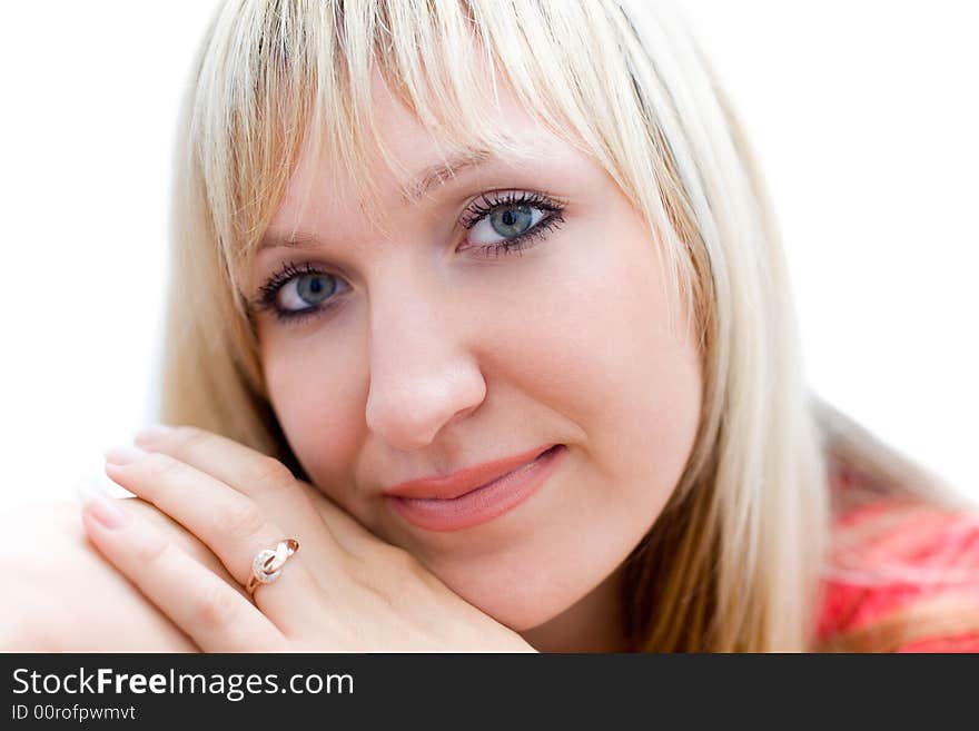 Blond girl #1. Close-up on white