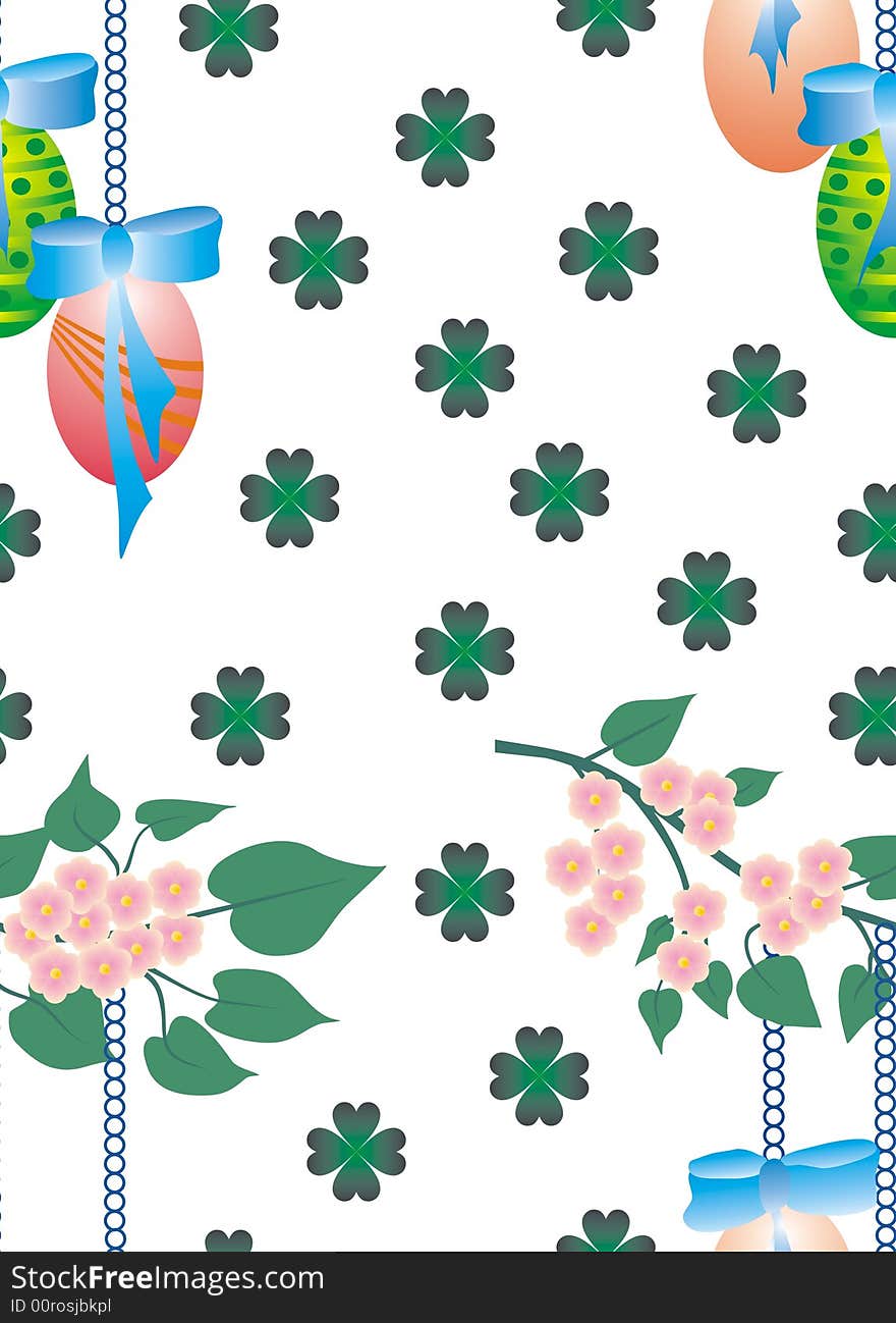 Easter eggs and clover background. Easter eggs and clover background