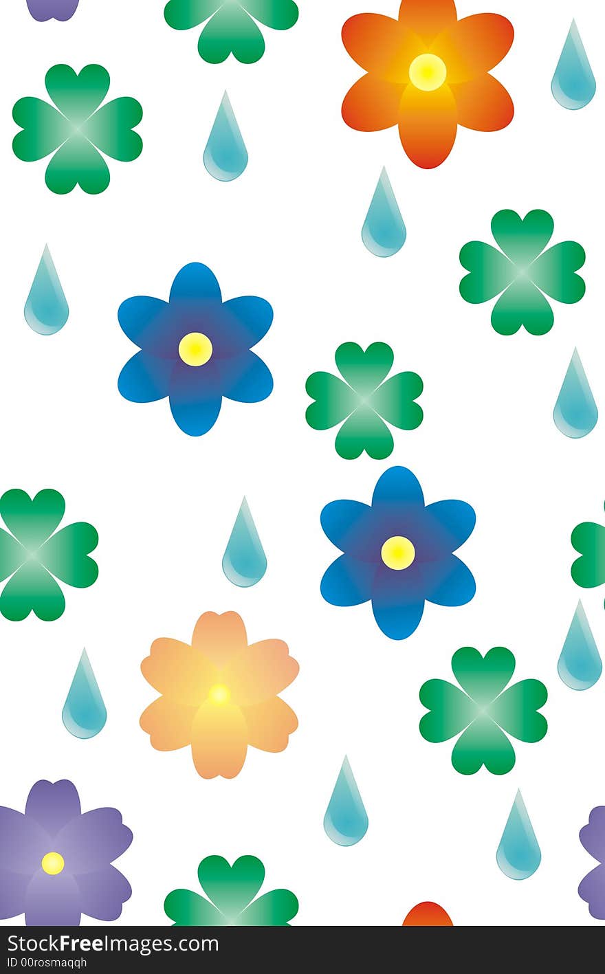 Flowers, drops and clover background. Flowers, drops and clover background