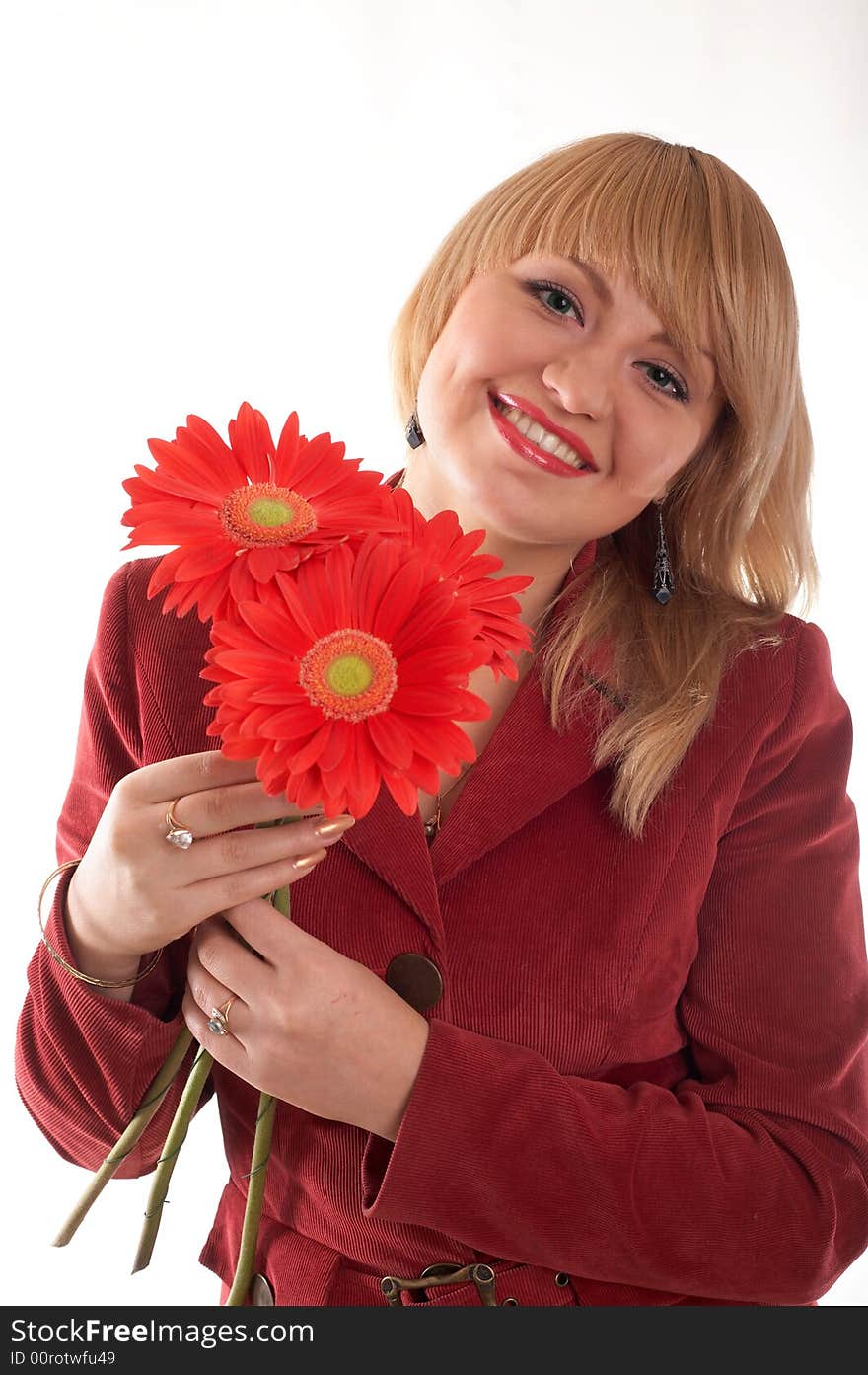 An image of nice girl with red flowewrs. An image of nice girl with red flowewrs