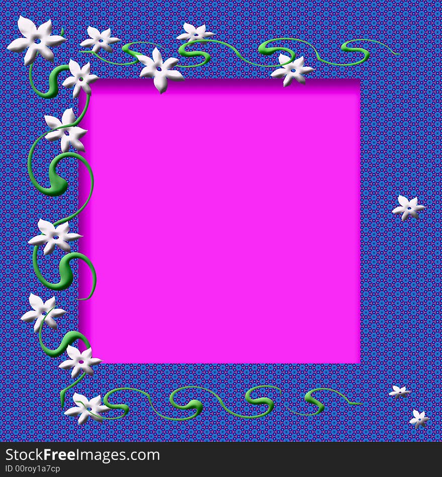 Flowers and vines on pink cutout center scrapbook frame. Flowers and vines on pink cutout center scrapbook frame