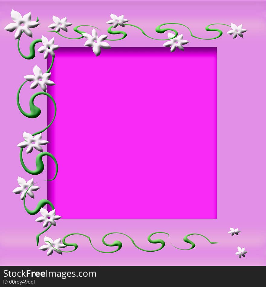 Flowers and vines on pink cutout center scrapbook frame. Flowers and vines on pink cutout center scrapbook frame