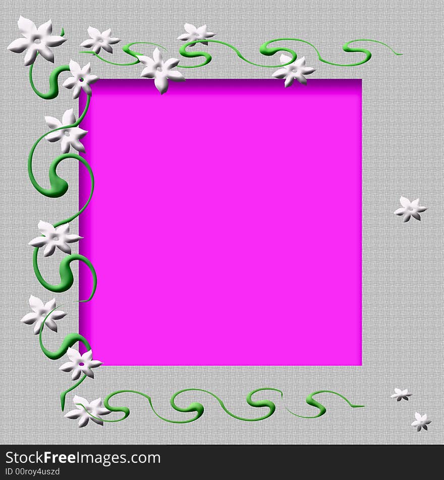 Flowers and vines on pink cutout center scrapbook frame. Flowers and vines on pink cutout center scrapbook frame