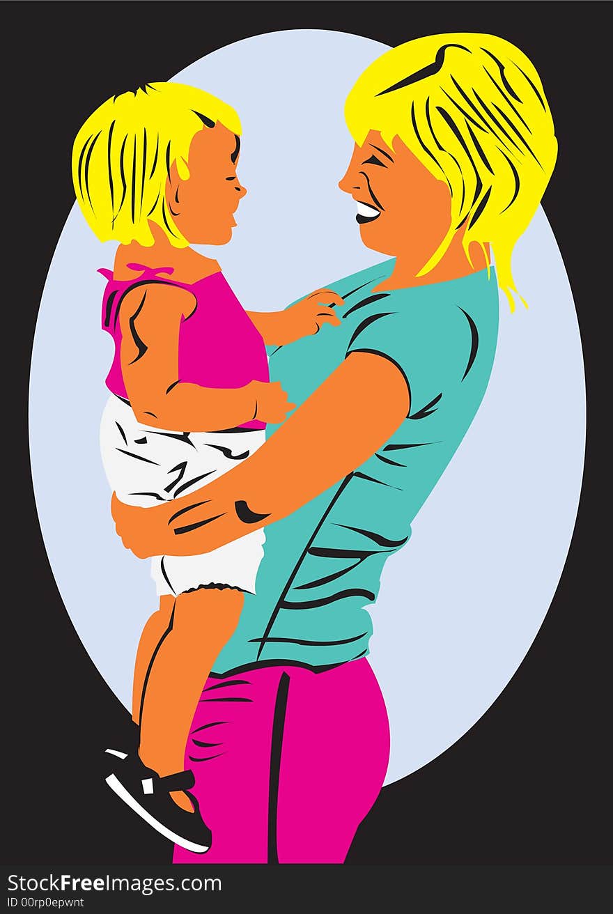 Illustration of a mother, smiling and holding her baby. Illustration of a mother, smiling and holding her baby