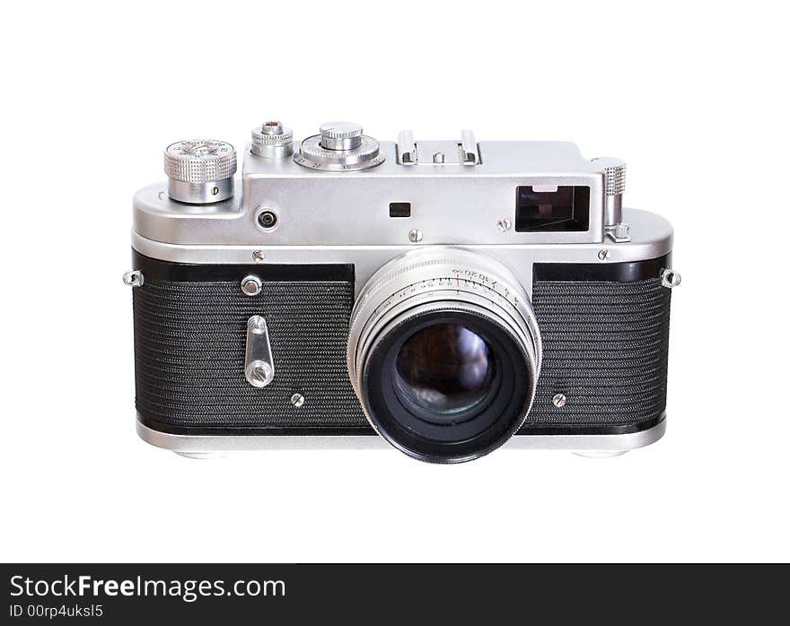 Old photo camera isolated over white