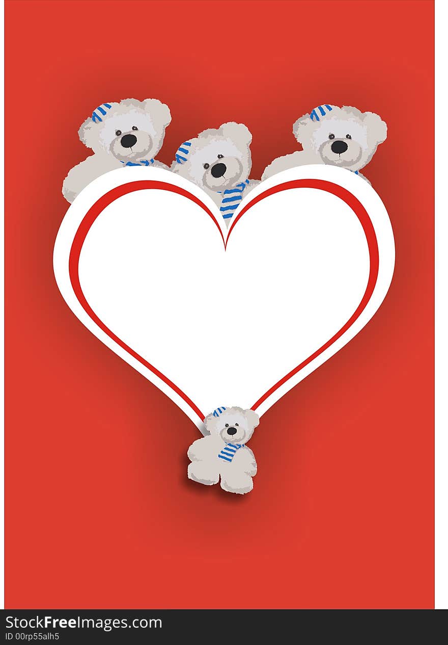 A love illustration with plush bears and heart