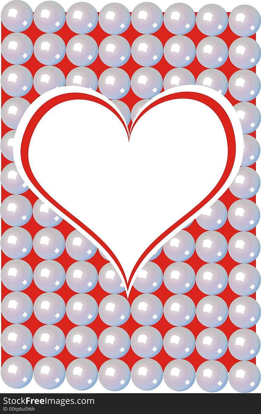 A love illustration with heart and a lot of pearls on red background. A love illustration with heart and a lot of pearls on red background