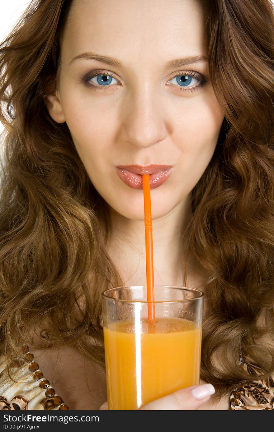 Attractive brunette drink juice