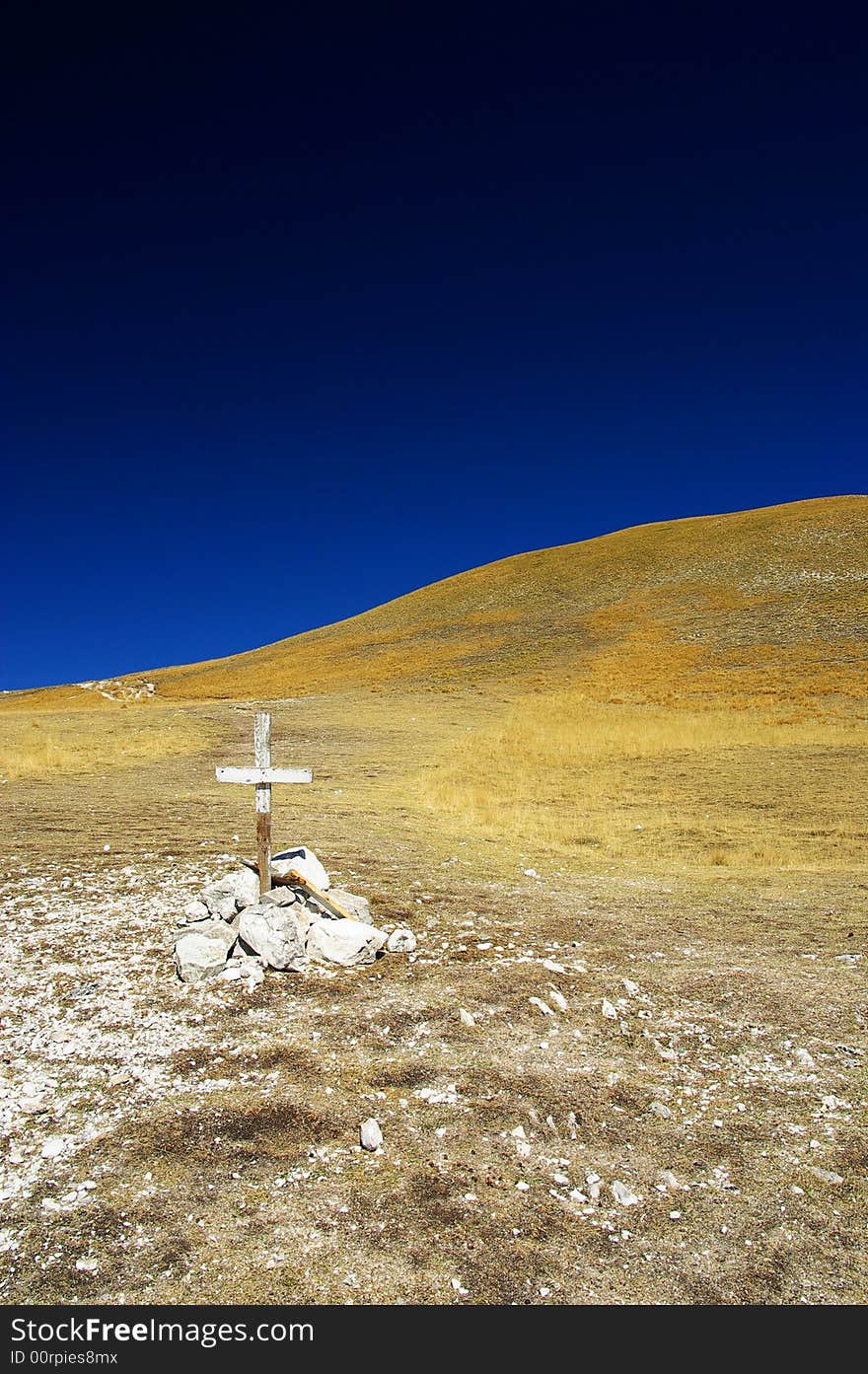 Mountain Monte Vettore with cross - Italy. Mountain Monte Vettore with cross - Italy