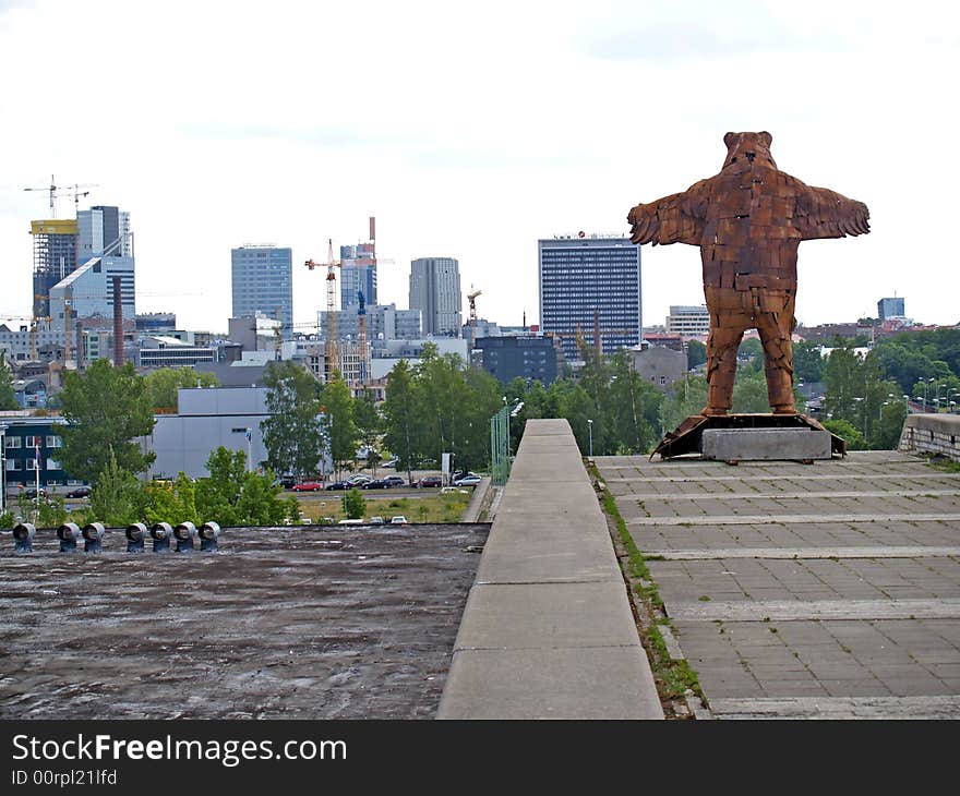 Statue and buildings