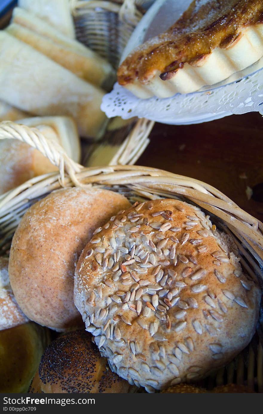 Traditional rustic bread on display. Traditional rustic bread on display