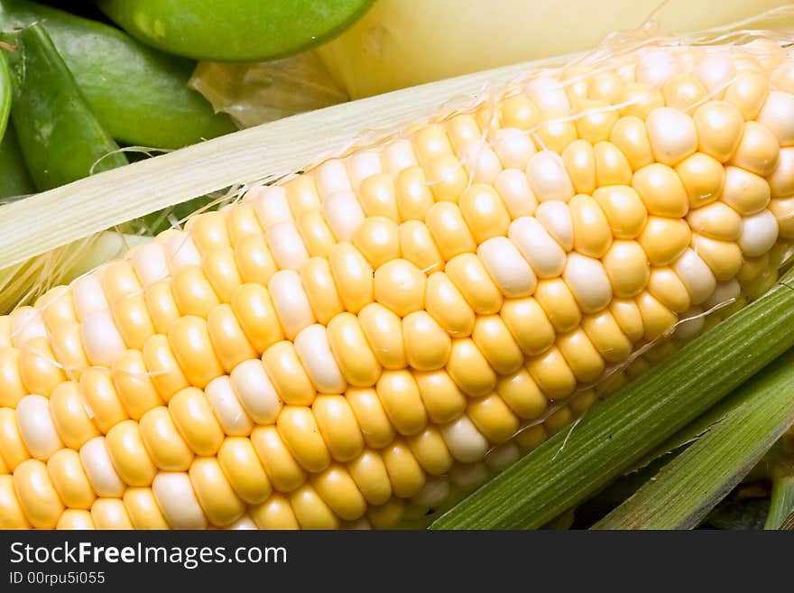 Macro shot of fresh ripe sweet corn. Macro shot of fresh ripe sweet corn