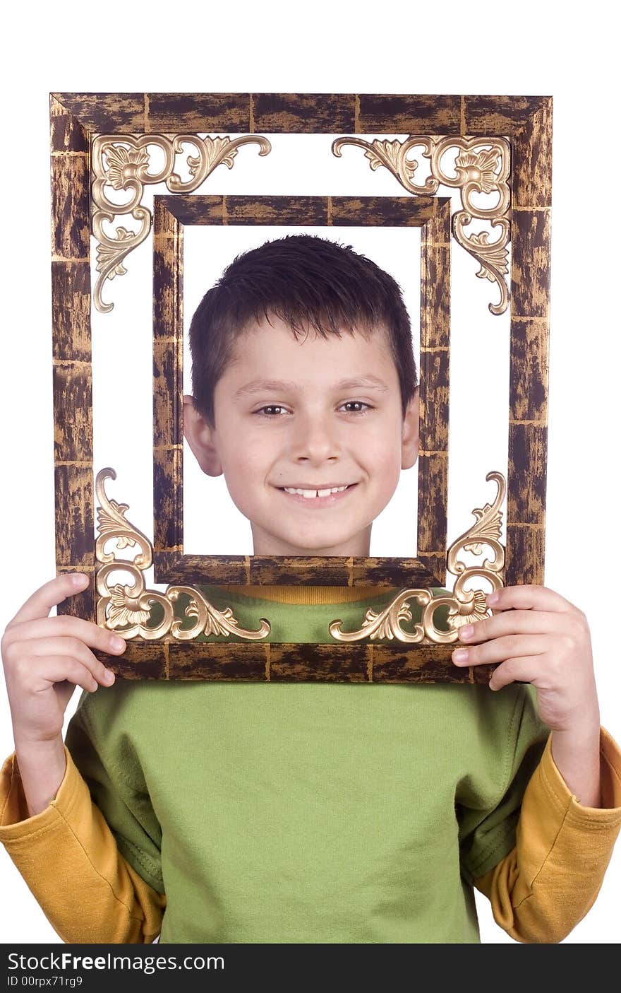 Boy with frame in his hands