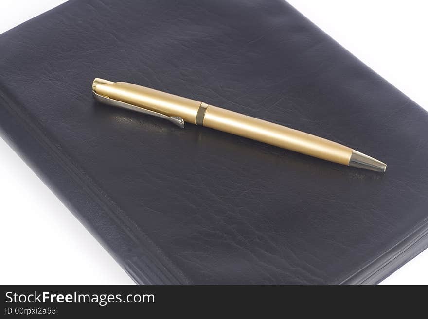 Leather notebook with pen