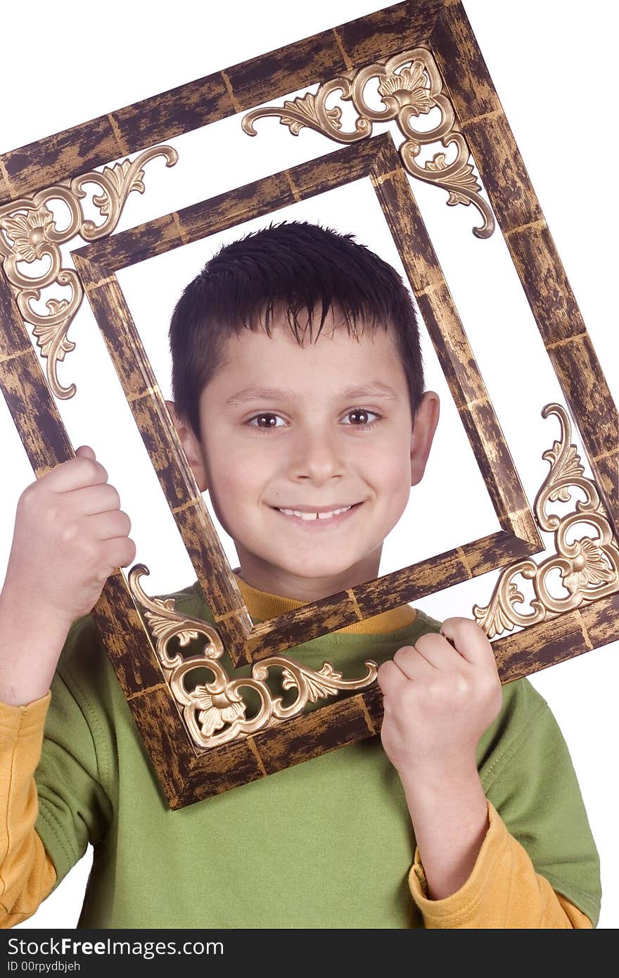 Boy with frame in his hands