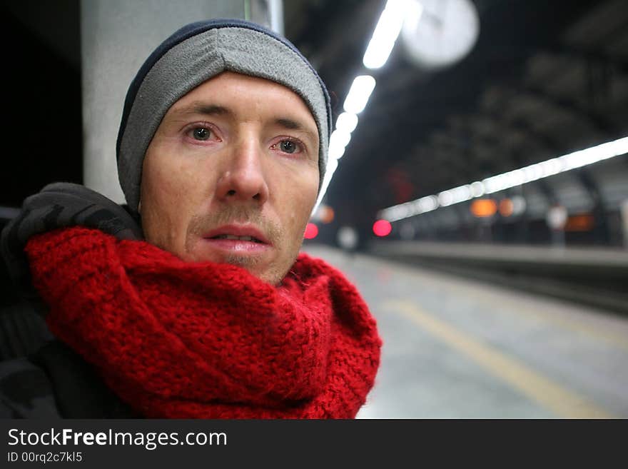 Englishman at metro station, delhi, india