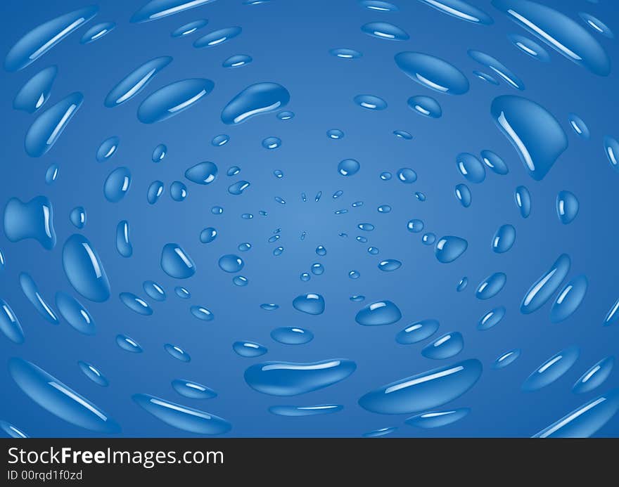 Falling Water droplets on the blue background