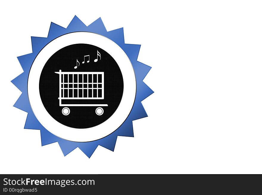 Illustration of a seal with a shopping cart and music notes. Illustration of a seal with a shopping cart and music notes