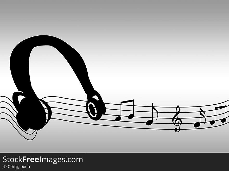 Illustration of a pair of headphones with musical notes. Illustration of a pair of headphones with musical notes