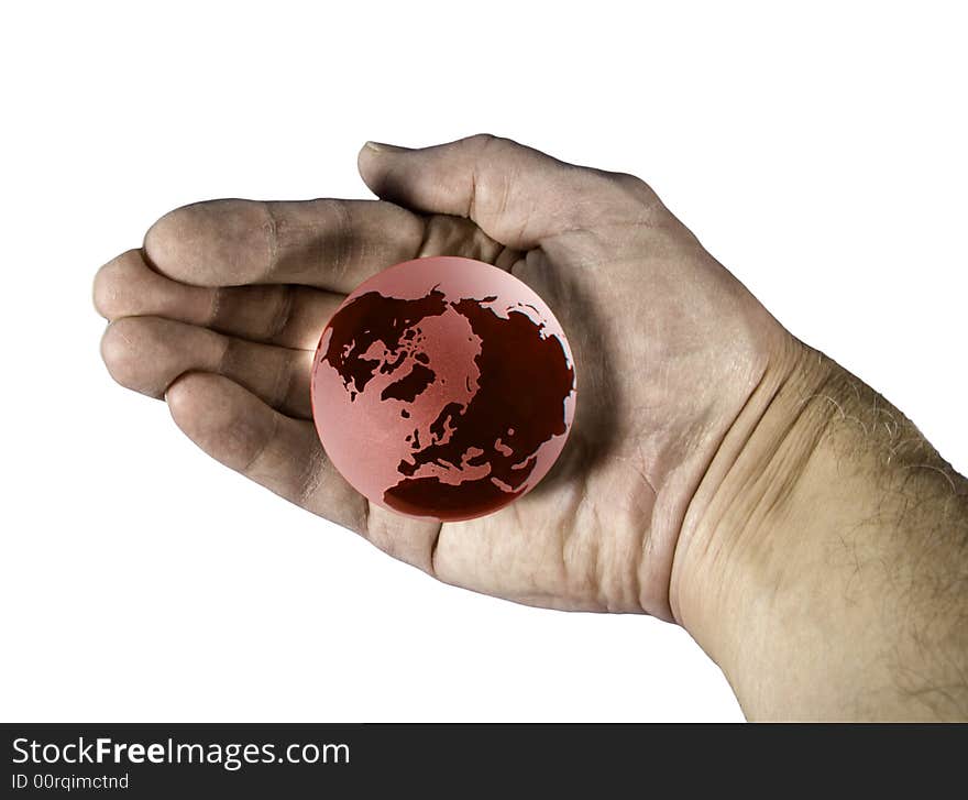 Hand enclosing red globe