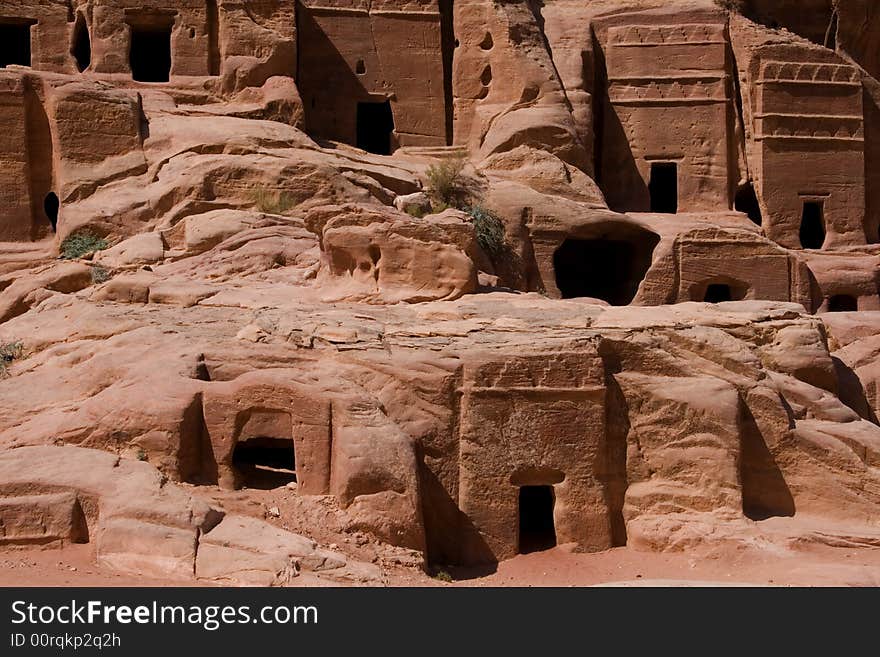 Tombs and caves in Petra, Jordan