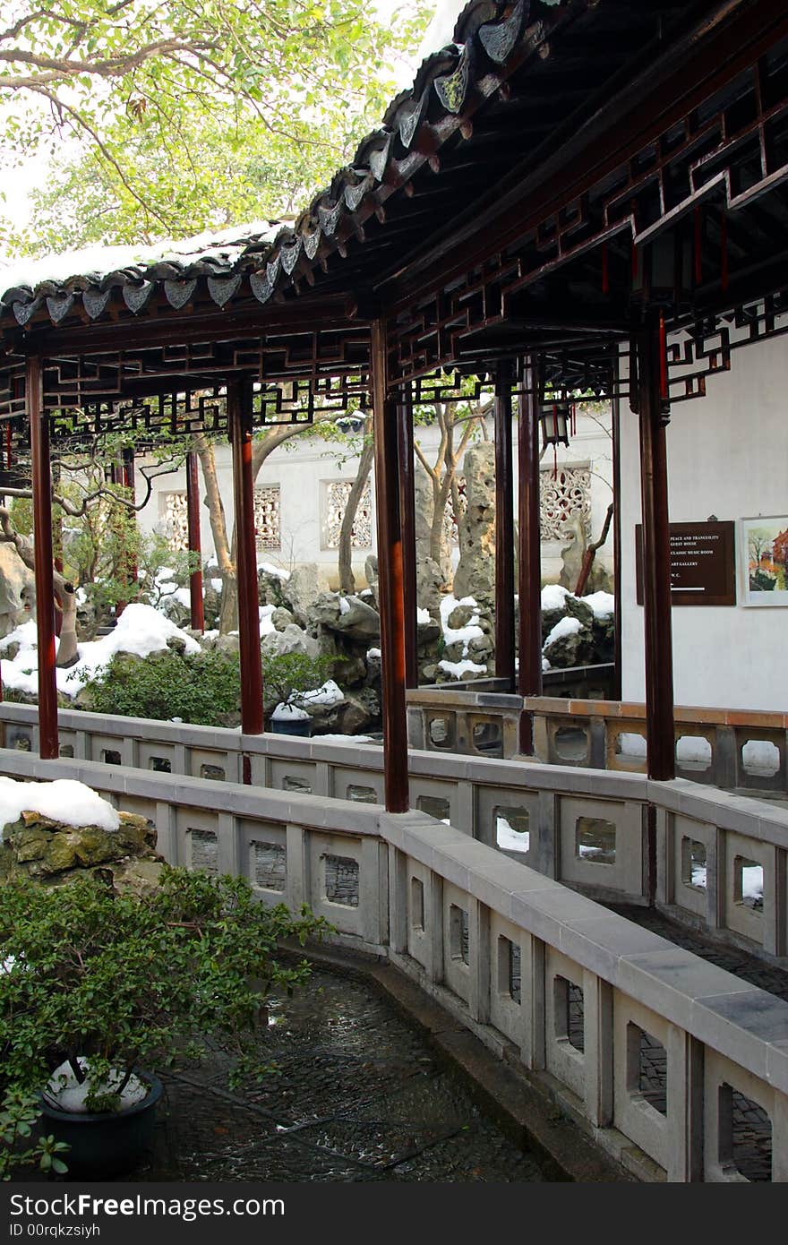 The graceful and grand scenery of the corridor .It's the typical symbol of the Park.This picture is taken in Net lion park in Suzhou ,China.