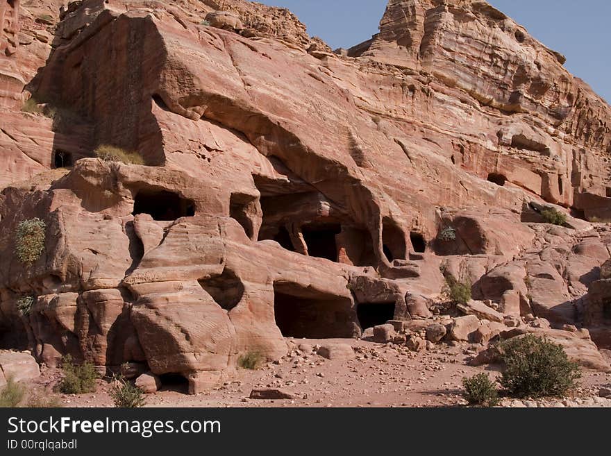 Tombs and caves in Petra, Jordan