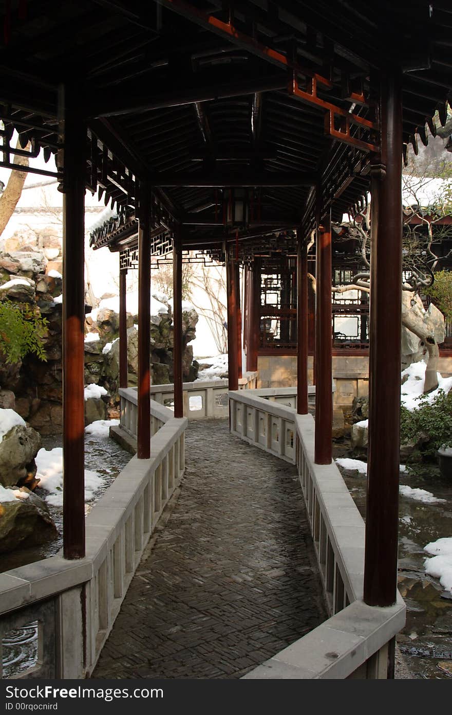 The graceful and grand scenery of the corridor .It's the typical symbol of the Park.This picture is taken in Net lion park in Suzhou ,China.