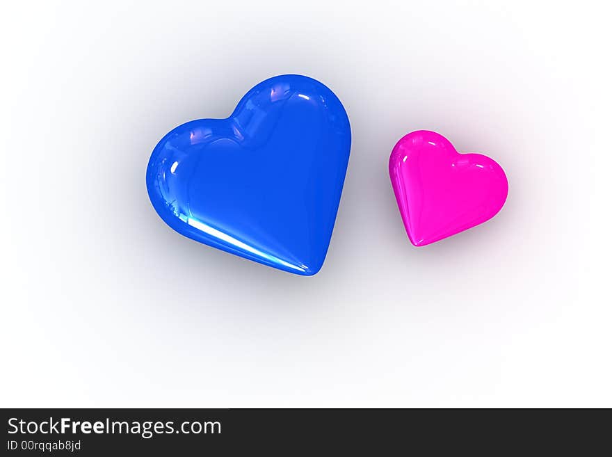 Blue & pink hearts - isolated illustration on white background