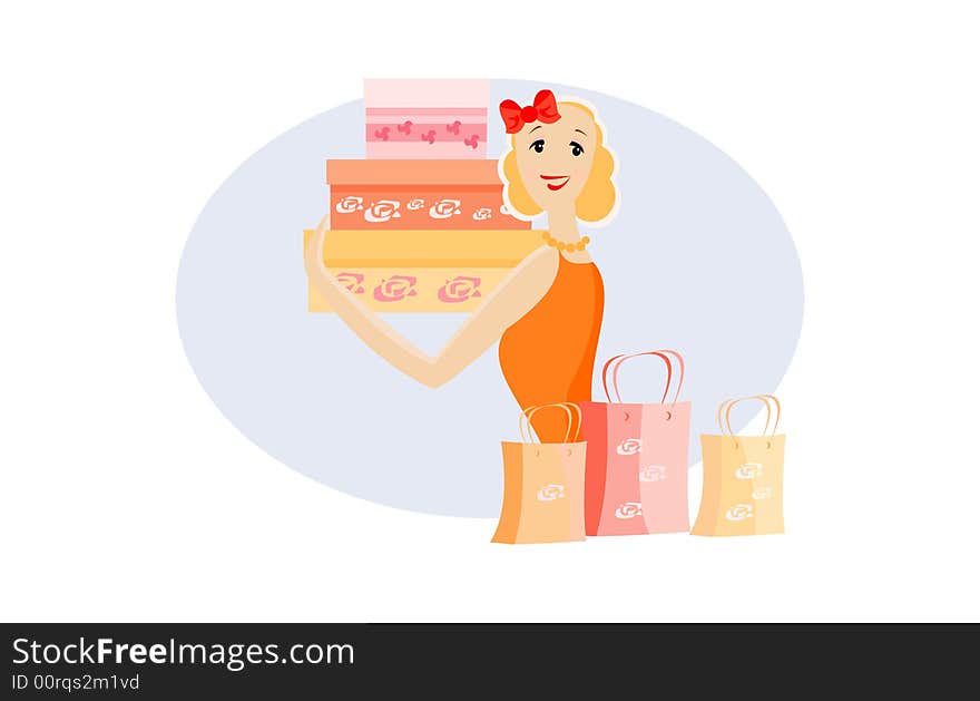 Vector image of girl after shopping isolated on white