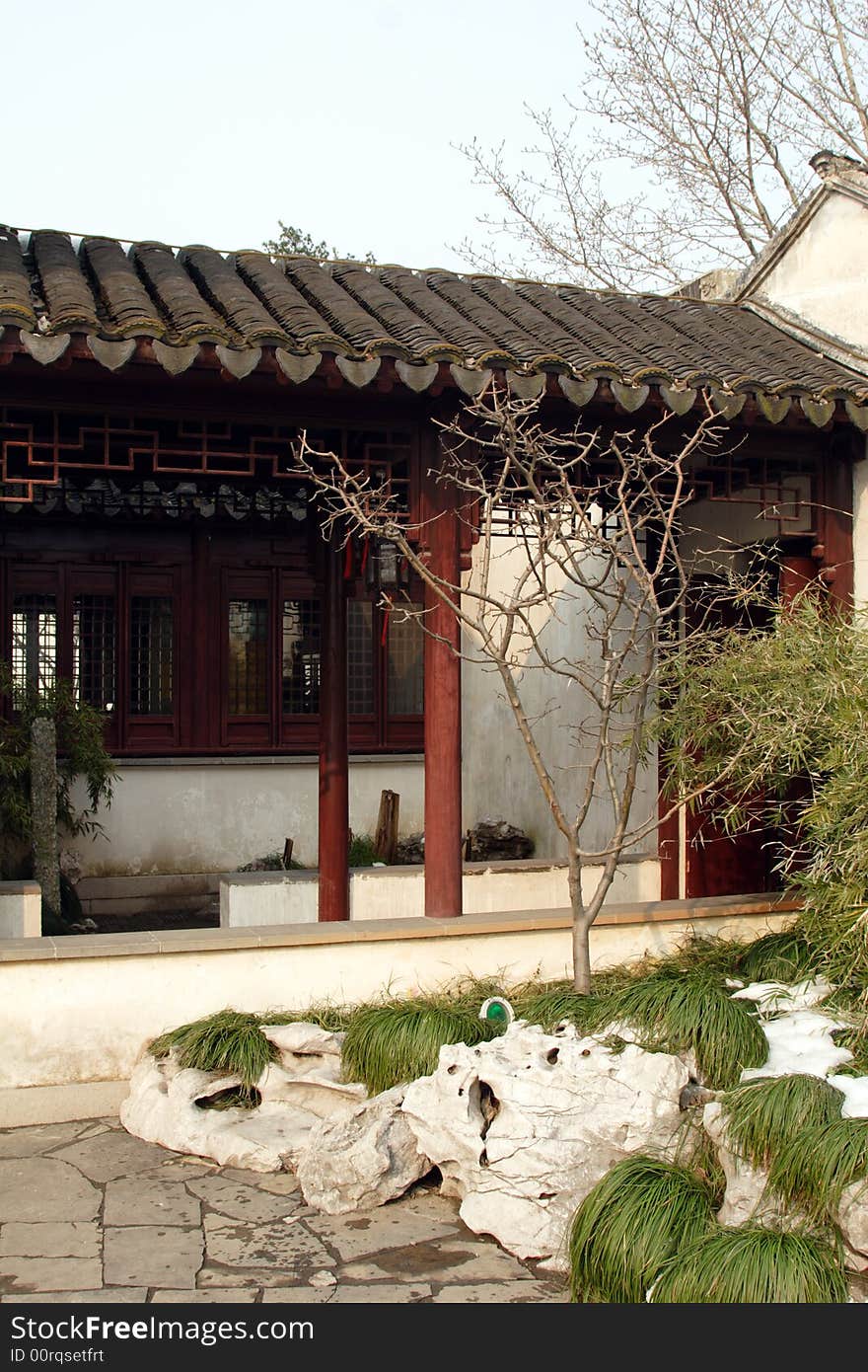 The graceful and grand scenery of the corridor .It's the typical symbol of the Park.This picture is taken in Net lion park in Suzhou ,China.